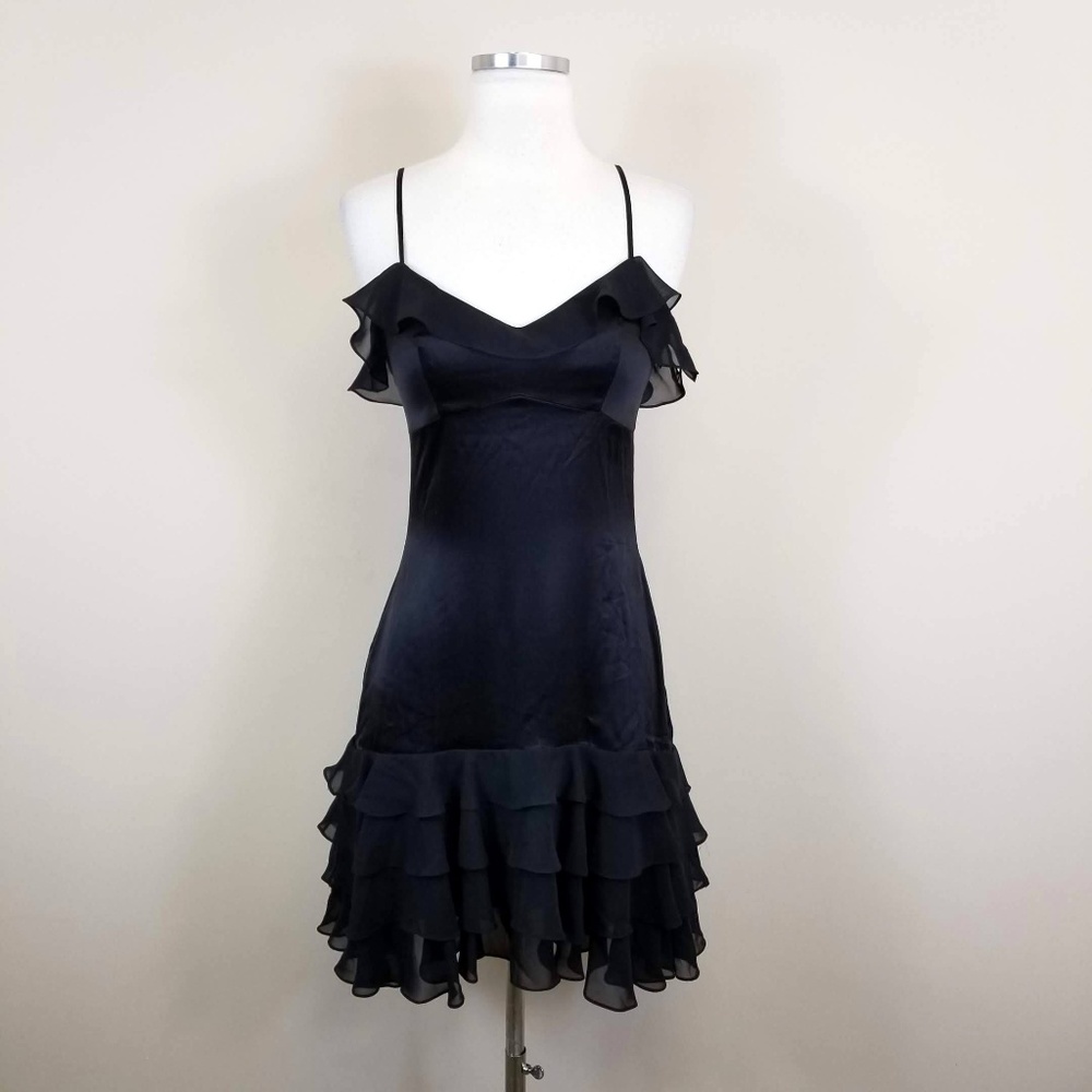 Betsey Johnson Black Silk Ruffled Party Dress